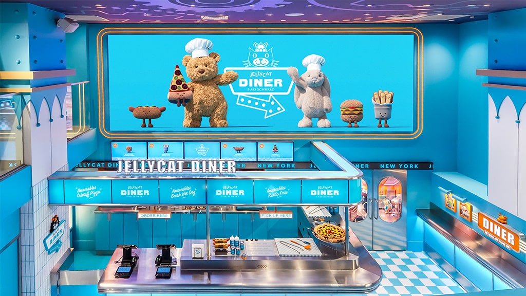 Il Jellycat Diner presenta una figura di peluche con menu