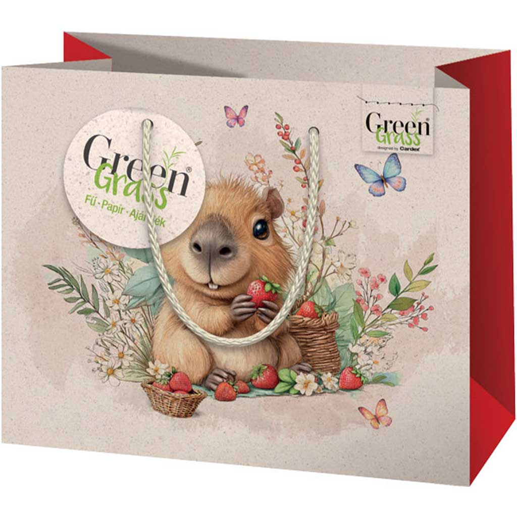 Borsa regalo di taglia media con motivo capibara Green Grass 18 x 10 x 23 cm