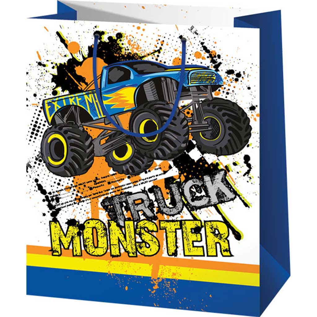 Borsa regalo di taglia normale con motivo Monster Truck 11x6x14 cm