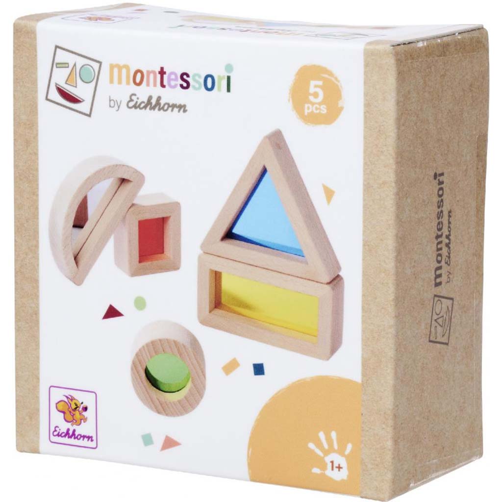 Eichhorn: Forme in legno Montessori con finestre colorate – Set di costruzione per lo sviluppo sensoriale - Simba Toys