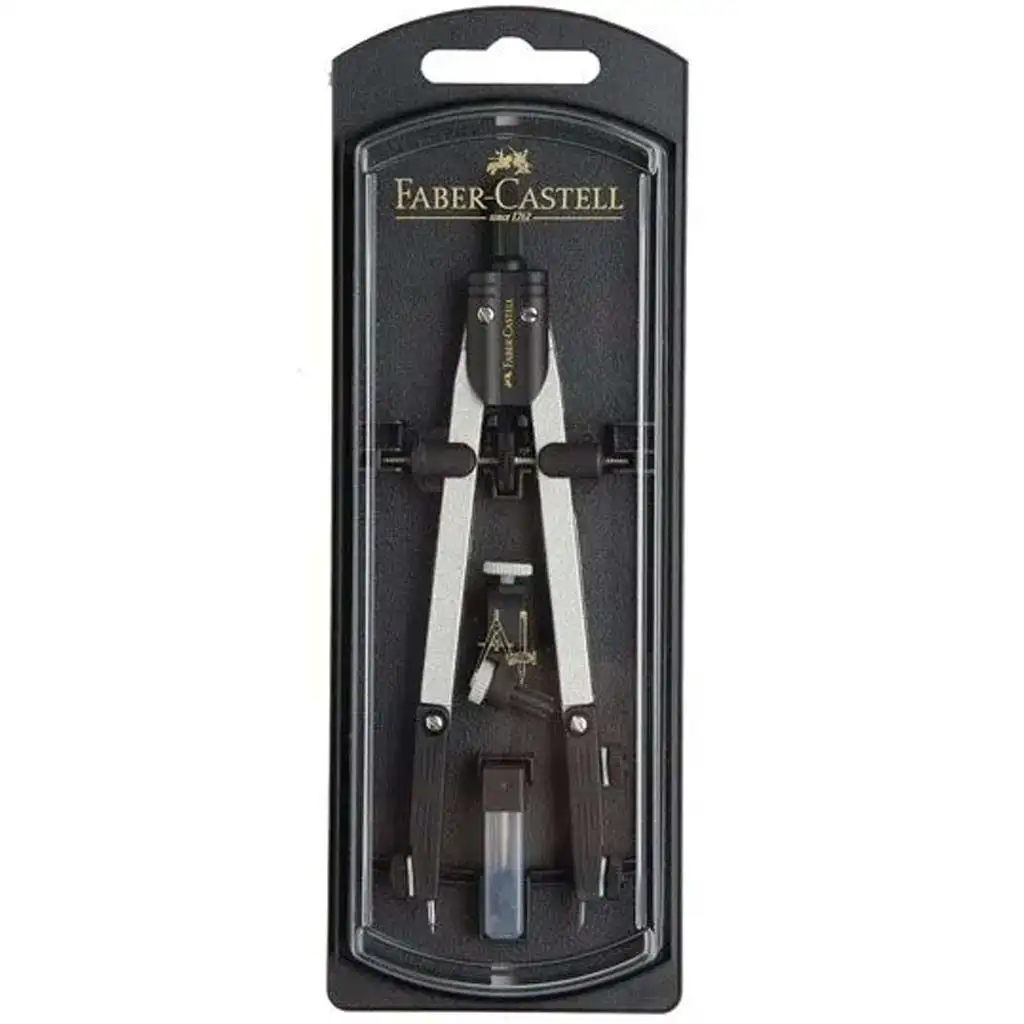 Faber-Castell: Kit Compasso a Bloccaggio Rapido – 3 pezzi, colore argento con adattatore universale