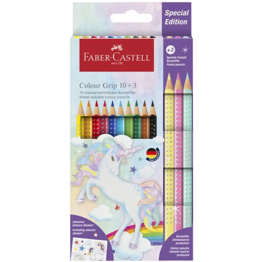 Faber-Castell: Set di matite colorate Grip Unicorno 10+3 pezzi con colori pastello