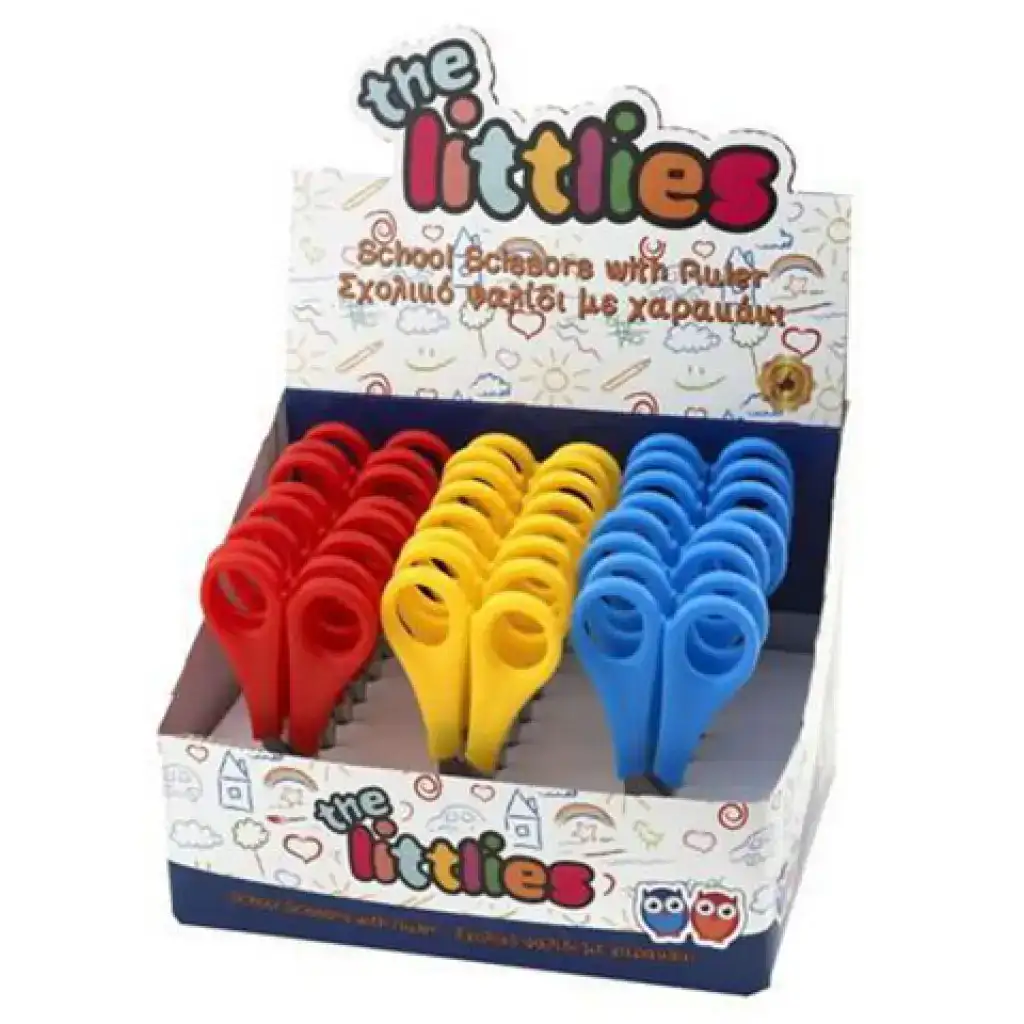 Forbici scolastiche tagliacarte con superficie di taglio con righello, disponibili in diversi colori, 1 pezzo.