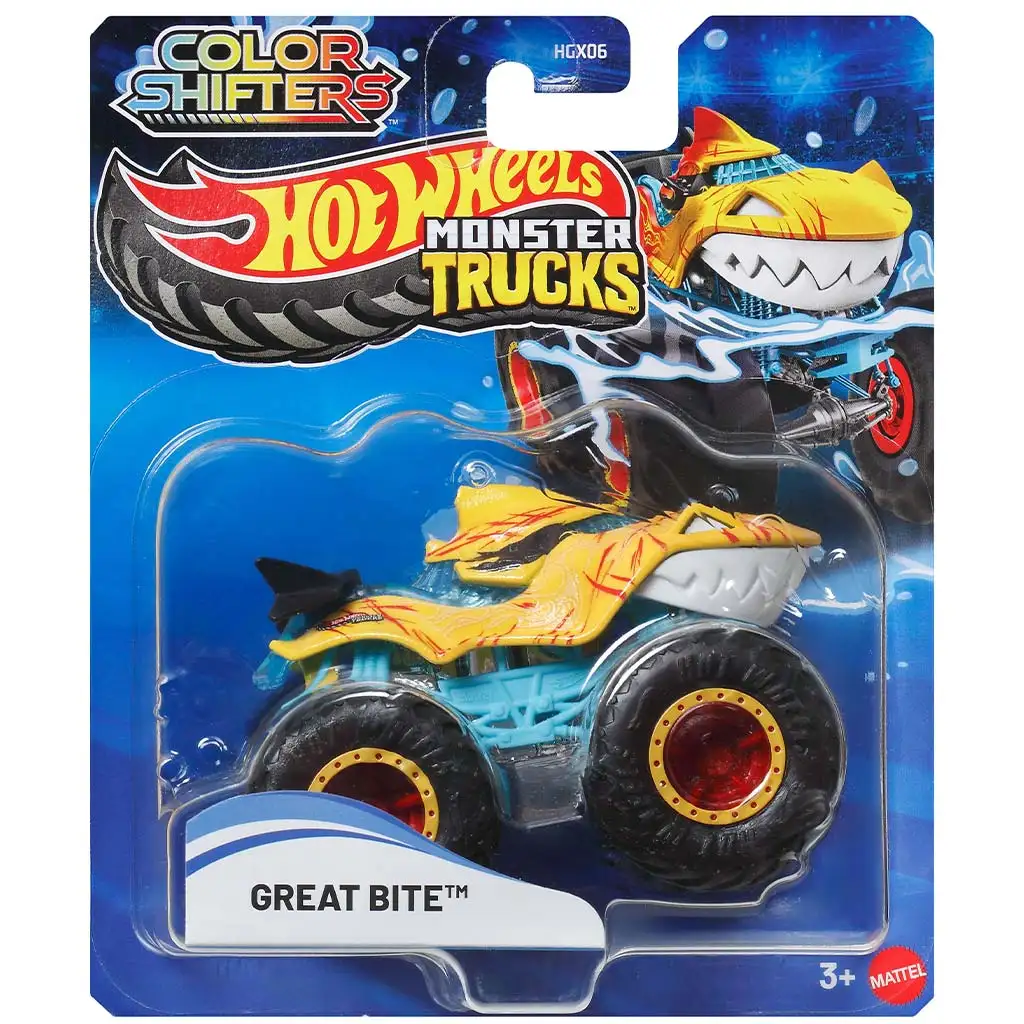 Hot Wheels Monster Truck: Great Bite macchinina che cambia colore 1/64 - Mattel