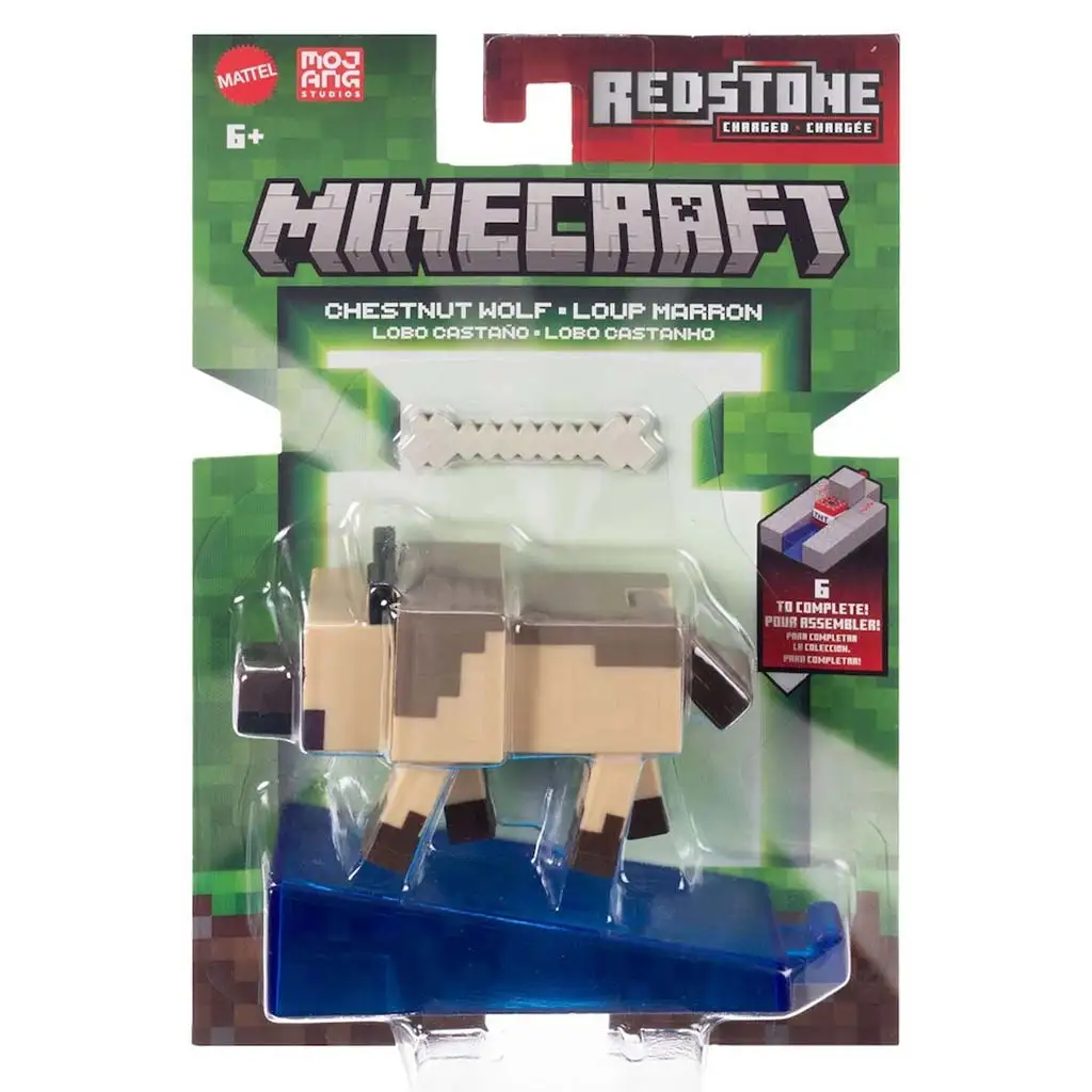 Minecraft: Lupo Castagna, personaggio lupo con accessori - Mattel