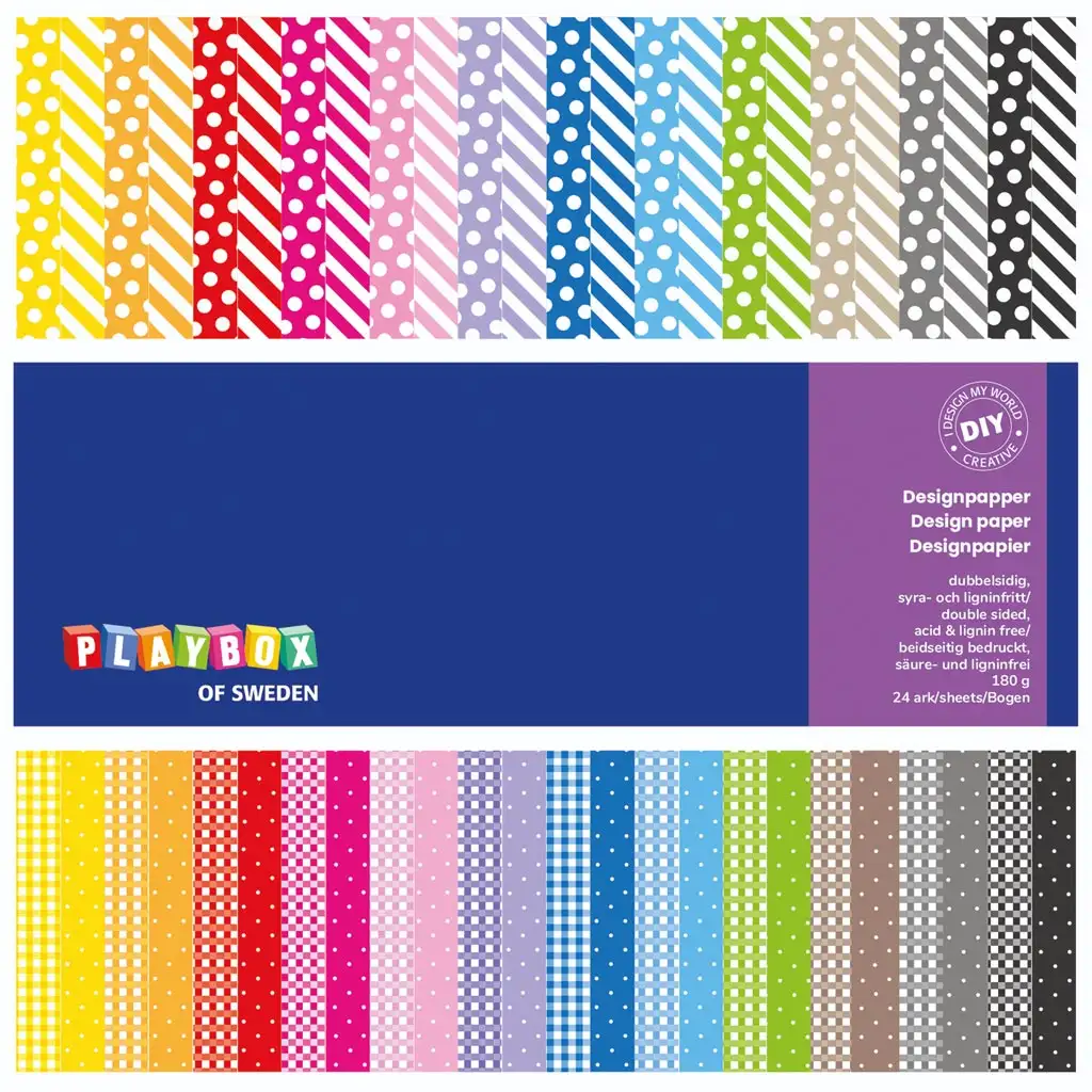 PlayBox: Set di cartoncini decorativi colorati e stampati da 24 pezzi