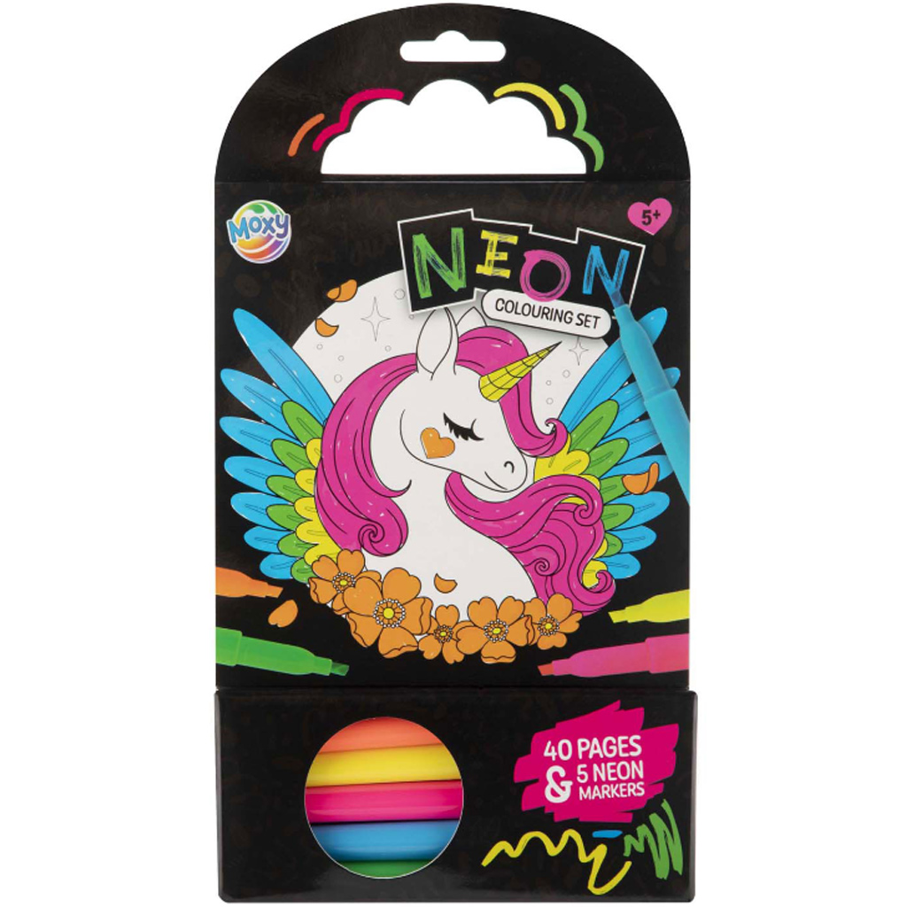 Set da colorare di 40 pagine a tema unicorno e principessa con 5 pennarelli neon