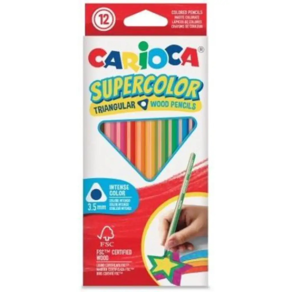 Set di 12 matite colorate a forma di triangolo SuperColor - Carioca