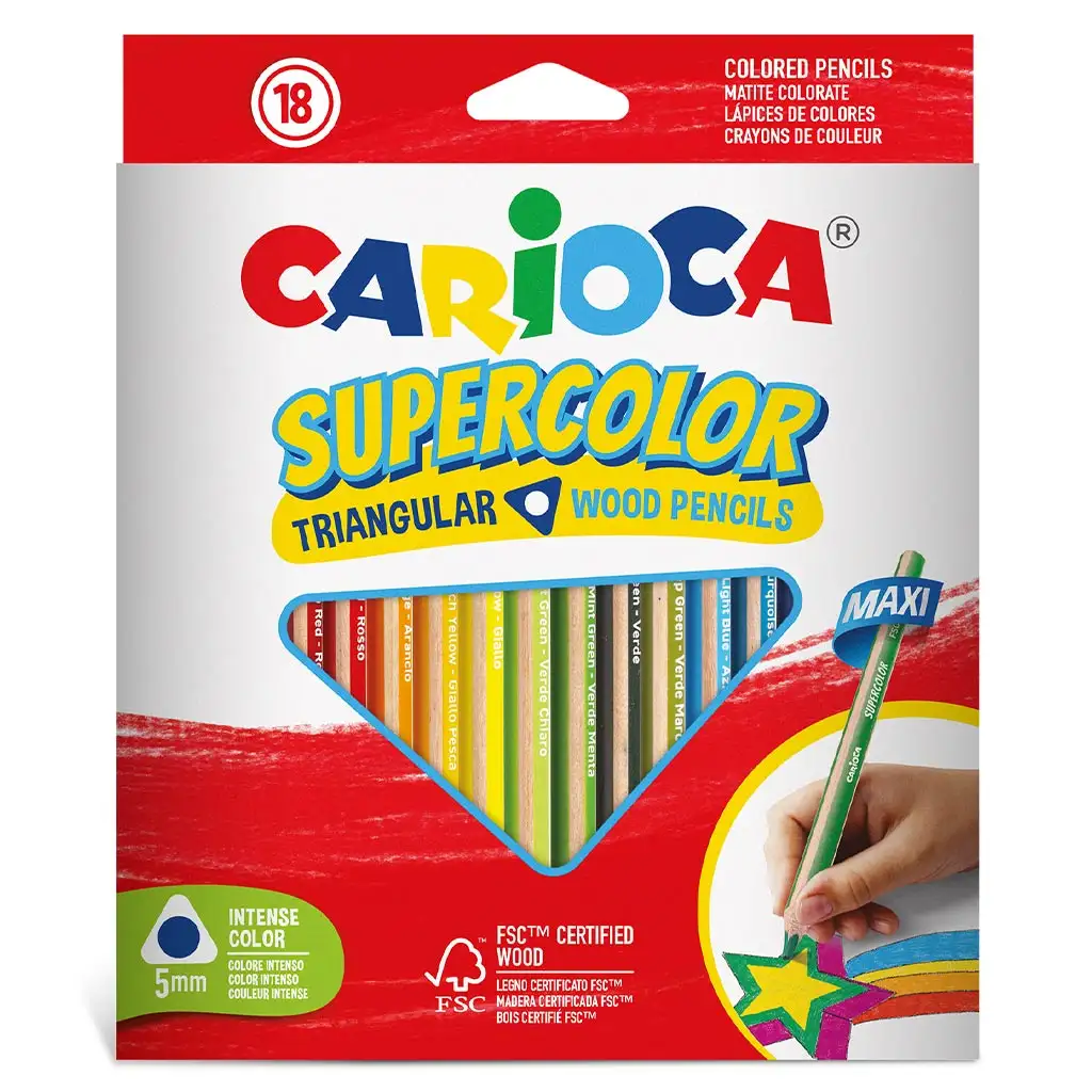 Set di 18 matite colorate maxi a forma di triangolo Supercolor - Carioca