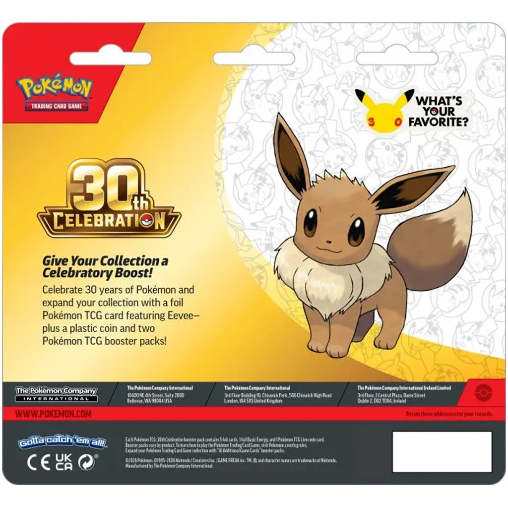 Pokémon TCG: 30° Celebrazione 2-Pack Blister – Doppio Larghezza (Eevee promozionale + moneta Pikachu) immagine 2