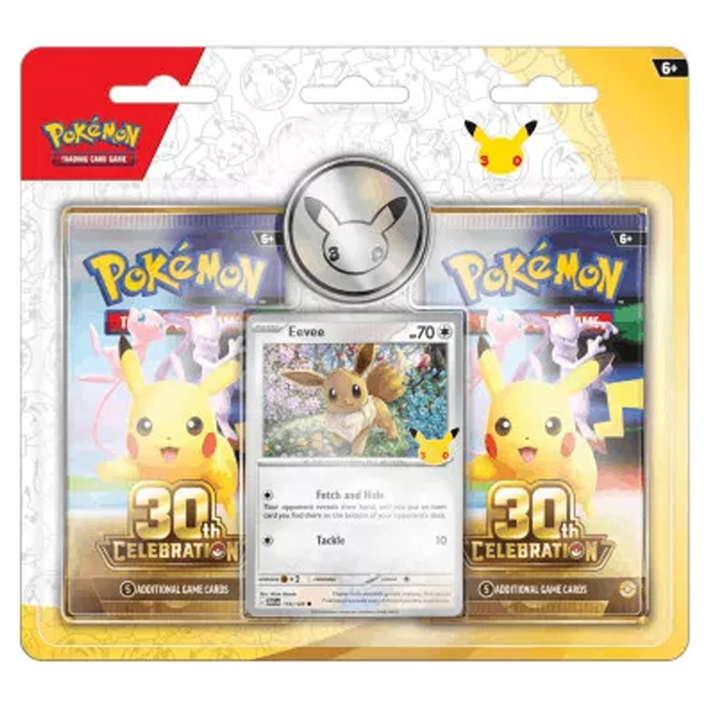 Pokémon TCG: 30° Celebrazione 2-Pack Blister – Doppio Larghezza (Eevee promozionale + moneta Pikachu) immagine 1