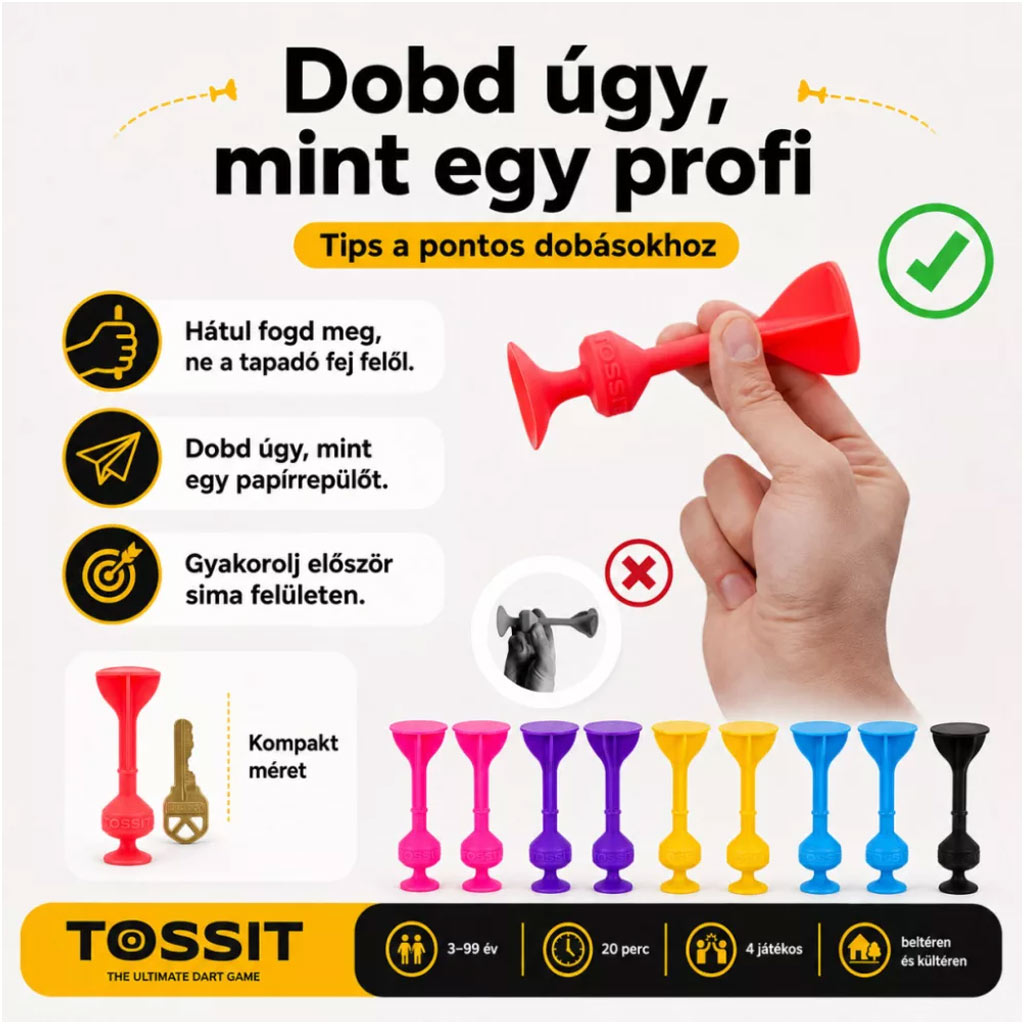 Tossit Family Pack – Rosa, Viola, Blu, Giallo gioco da tavolo con dardi adesivi immagine 4