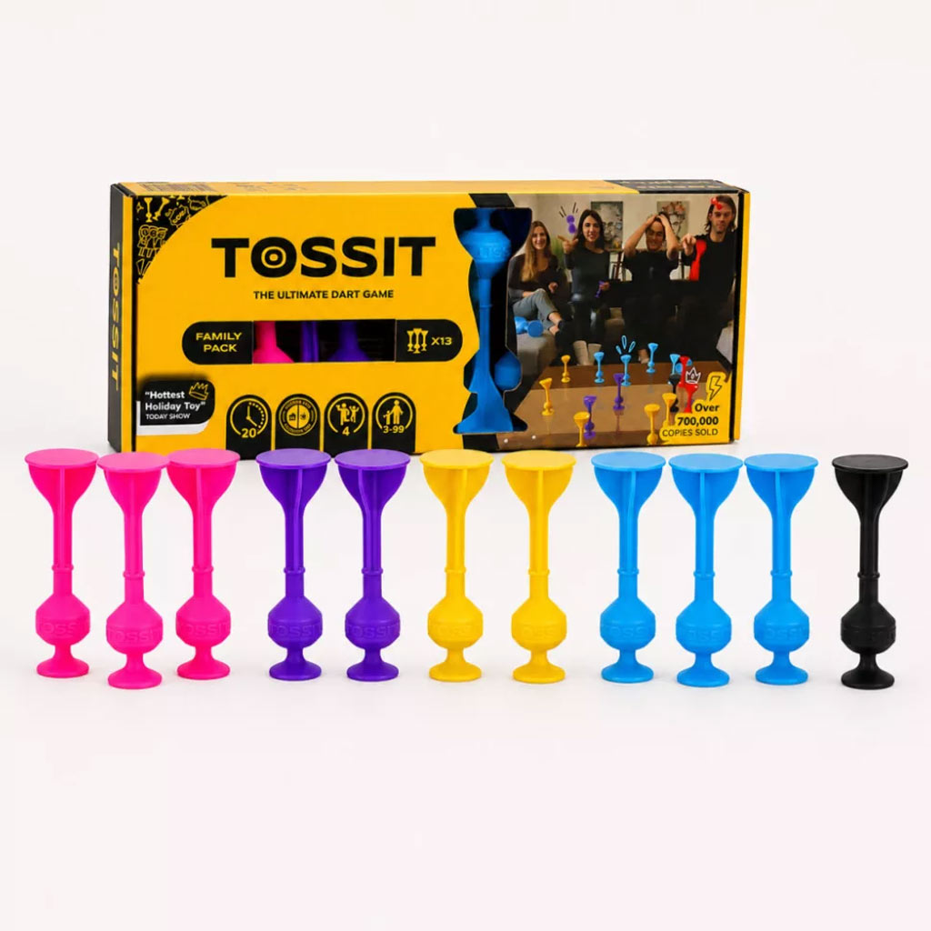 Tossit Family Pack – Rosa, Viola, Blu, Giallo gioco da tavolo con dardi adesivi immagine 1