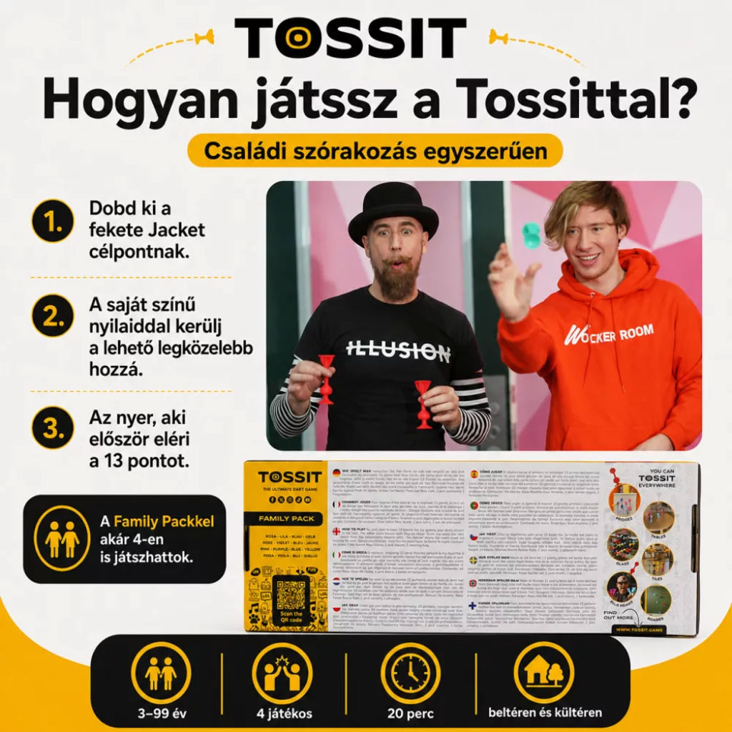 Tossit Family Pack – Rosso, Turchese, Blu, Giallo gioco da tavolo con dardi adesivi immagine 3
