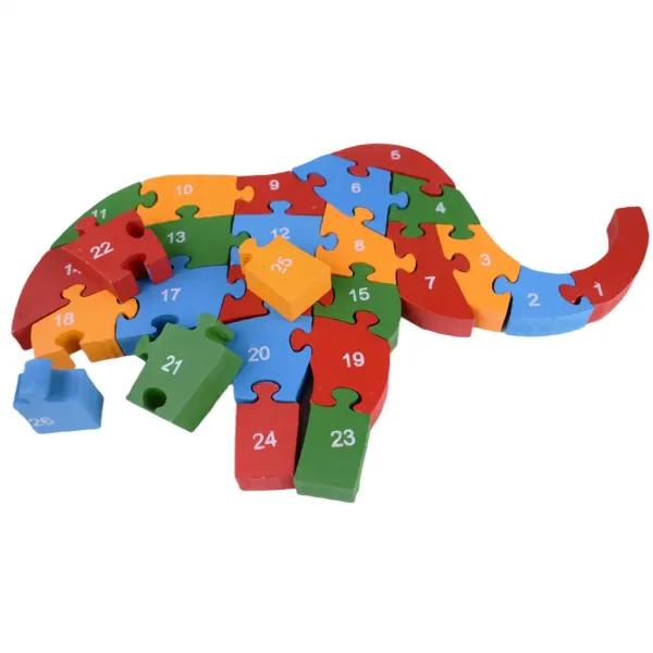 ABC - 123 puzzle educativo con elefanti in legno immagine 3