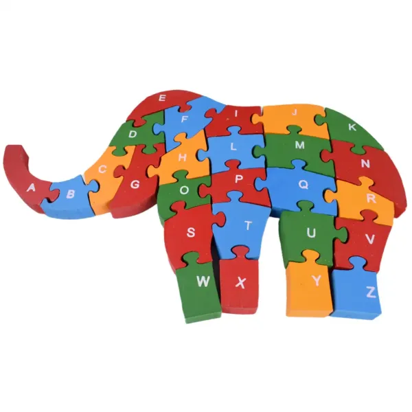 ABC - 123 puzzle educativo con elefanti in legno immagine 4