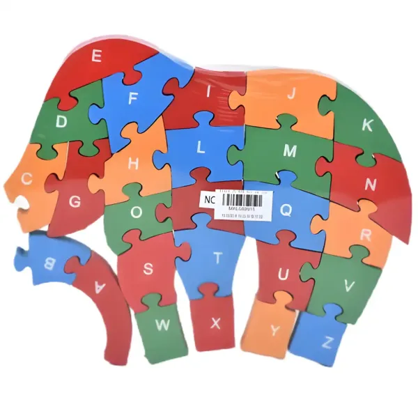 ABC - 123 puzzle educativo con elefanti in legno immagine 6