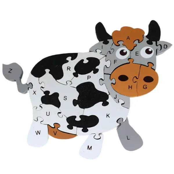 ABC+-+123+puzzle+educativo+in+legno+con+mucche immagine 2