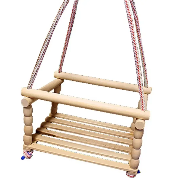 Altalena in legno naturale con corda immagine 1