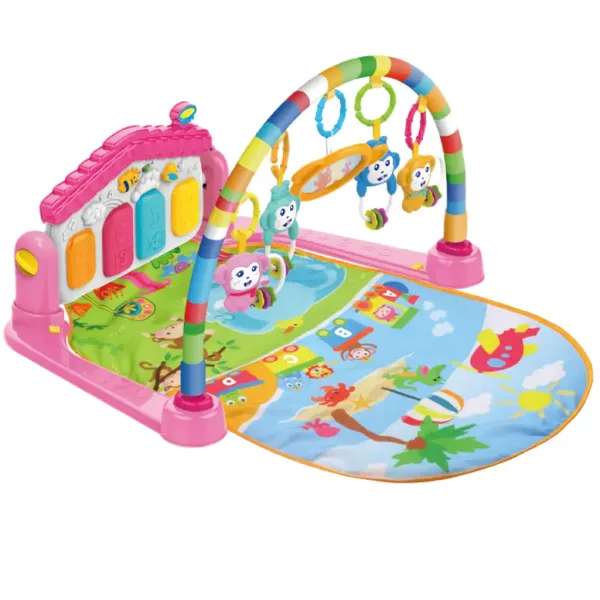 Animali allegri su tappeto da gioco rosa con pianoforte per bebè 64x78cm immagine 2