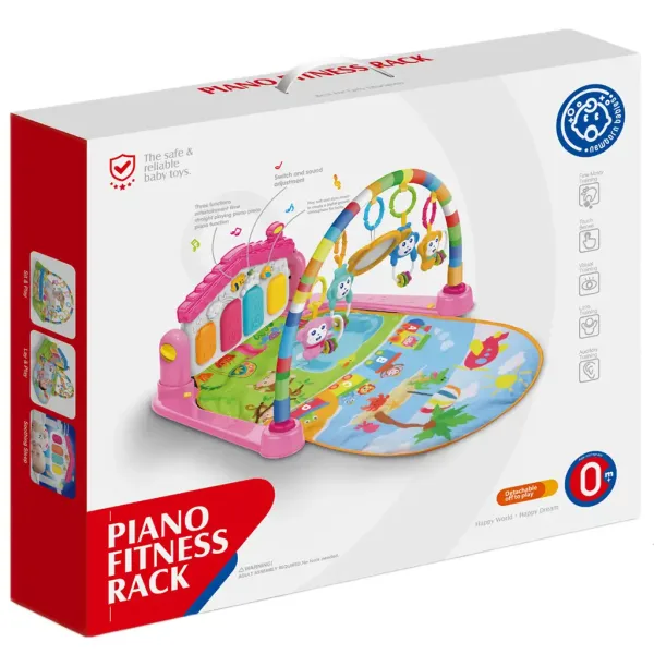 Animali allegri su tappeto da gioco rosa con pianoforte per bebè 64x78cm immagine 3