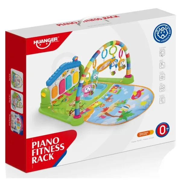 Animali allegri su tappeto da gioco verde con pianoforte per bebè 64x78cm immagine 3