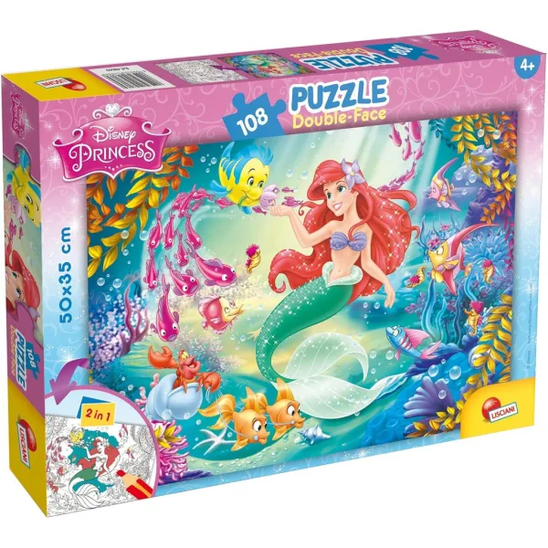 Ariel la sirenetta 2 in 1 puzzle da 108 pezzi e album da colorare 50x35cm - Lisciani immagine 1