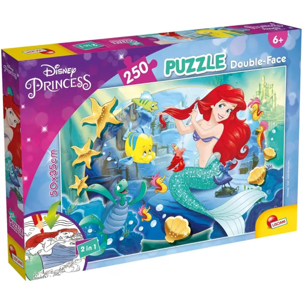 Ariel la sirenetta 2 in 1 puzzle da 250 pezzi e libro da colorare 50x35 cm - Lisciani immagine 1
