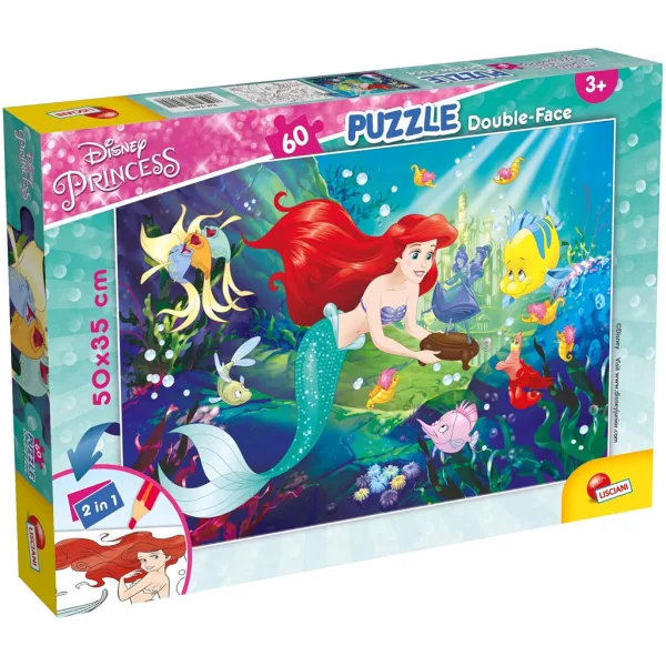 Ariel la sirenetta 2 in 1 puzzle da 60 pezzi e libro da colorare 50x35cm - Lisciani immagine 1