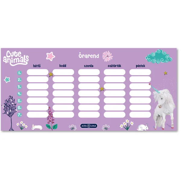Ars Una: Cute Animals - unicorno orario scolastico singolo, fronte-retro immagine 1