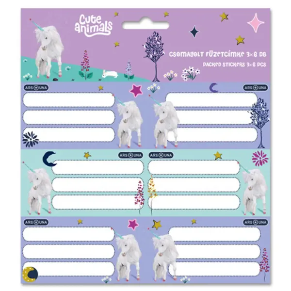 Ars Una: Cute Animals etichette per quaderni unicorno confezionate 3x6 pezzi immagine 1