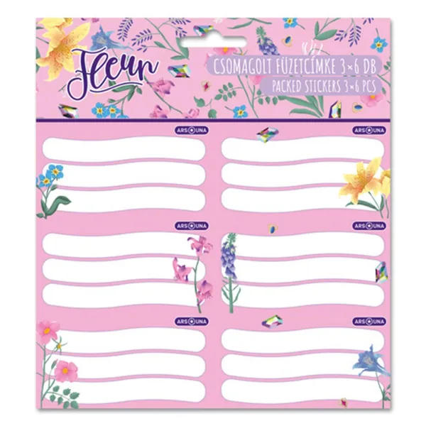 Ars Una: Etichette per quaderni confezionate, colore rosa Fleur, con motivo floreale, set da 3x6 pezzi immagine 1