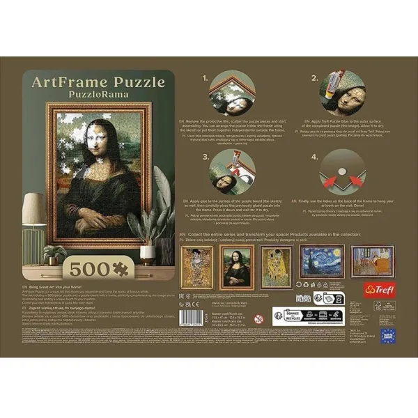ArtFrame: Leonardo Da Vinci - Monna Lisa puzzle da 500 pezzi con cornice - Trefl immagine 3