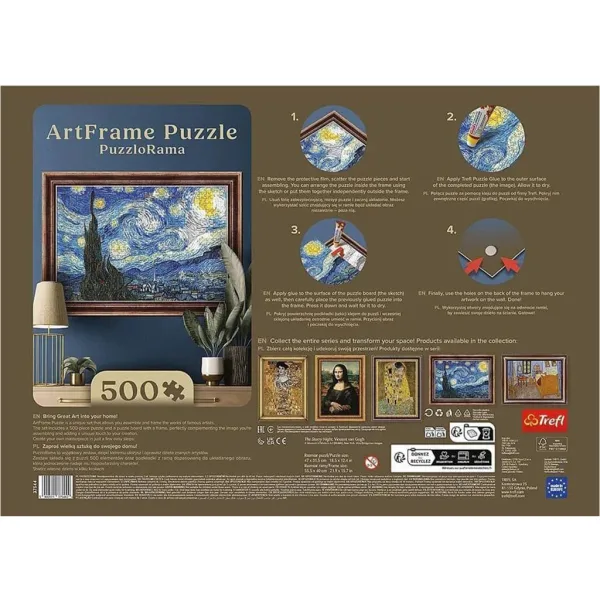 ArtFrame: Van Gogh - Notte stellata puzzle da 500 pezzi con cornice - Trefl immagine 3