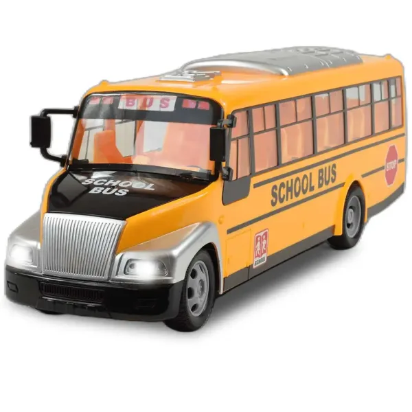 Autobus scolastico giallo telecomandato RC con effetti luminosi e batteria 27MHz 40cm immagine 3