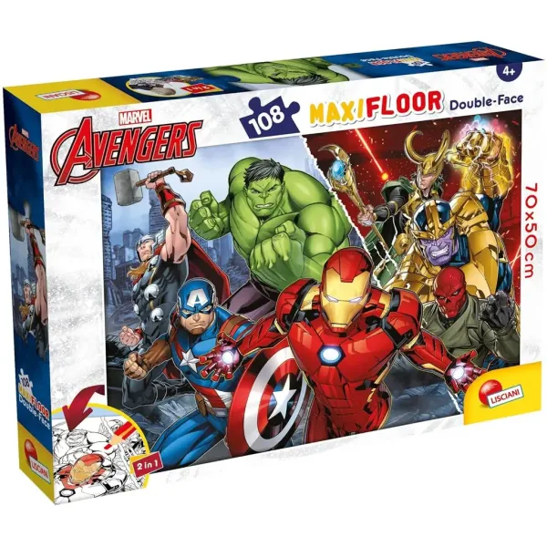 Avengers 2 in 1 maxi puzzle da 108 pezzi e album da colorare 70x50cm - Lisciani immagine 1