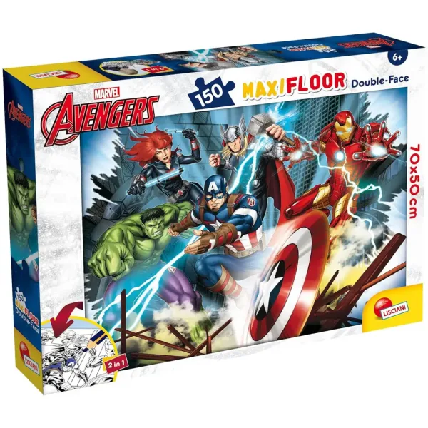 Avengers 2 in 1 maxi puzzle da 150 pezzi e album da colorare 70x50cm - Lisciani immagine 1