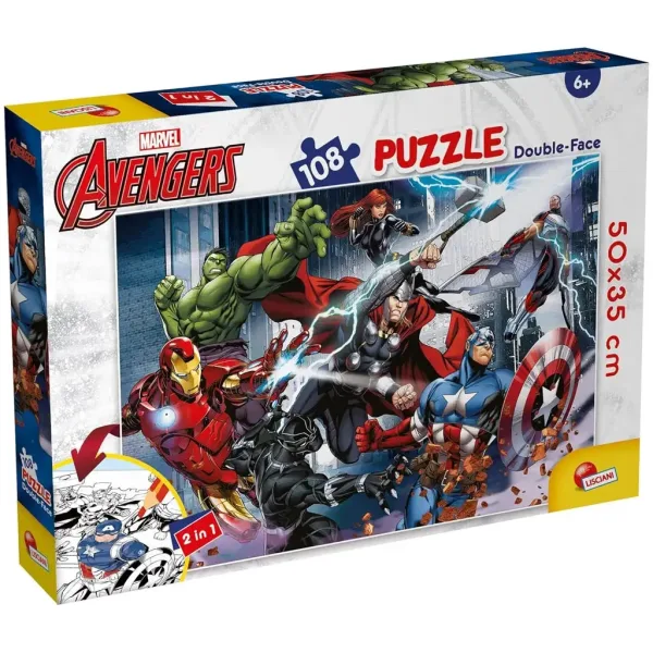 Avengers 2 in 1 puzzle da 108 pezzi e album da colorare 50x35 cm - Lisciani immagine 1