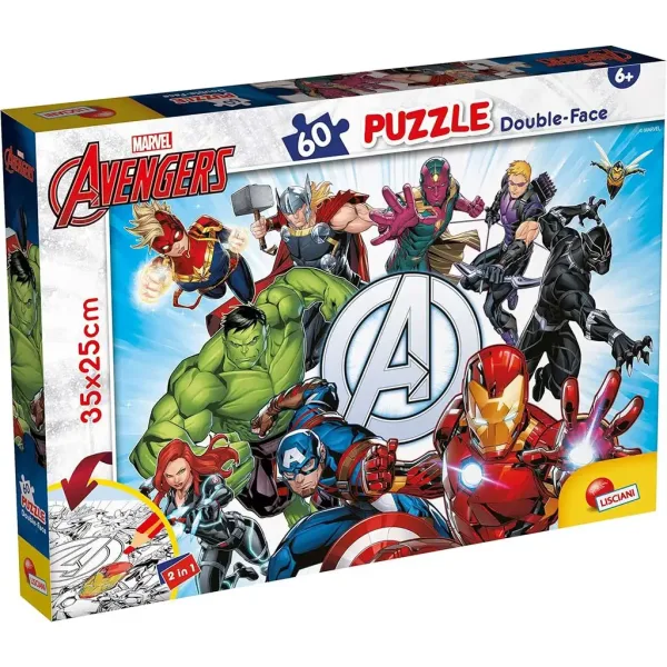 Avengers 2 in 1 puzzle da 60 pezzi e album da colorare 35x25 cm - Lisciani immagine 1