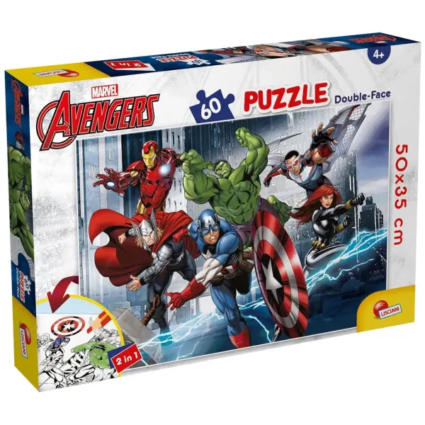 Avengers: Gli eroi 2 in 1 puzzle da 60 pezzi e album da colorare 50x35 cm - Lisciani immagine 1