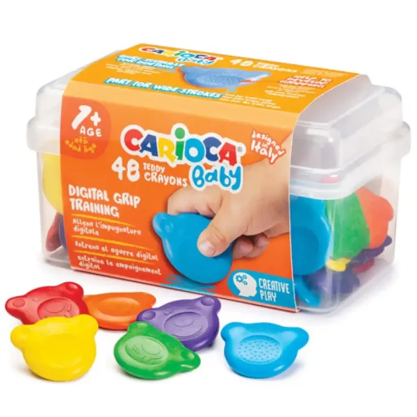 Baby Teddy a forma di orsetto pastelli a cera 48 pezzi, con contenitore - Carioca immagine 1