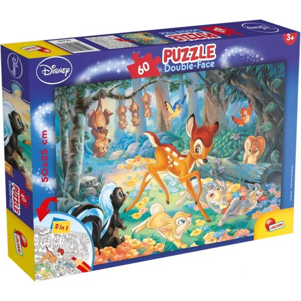 Bambi 2 in 1 puzzle da 60 pezzi e libro da colorare 50x35cm - Lisciani immagine 1