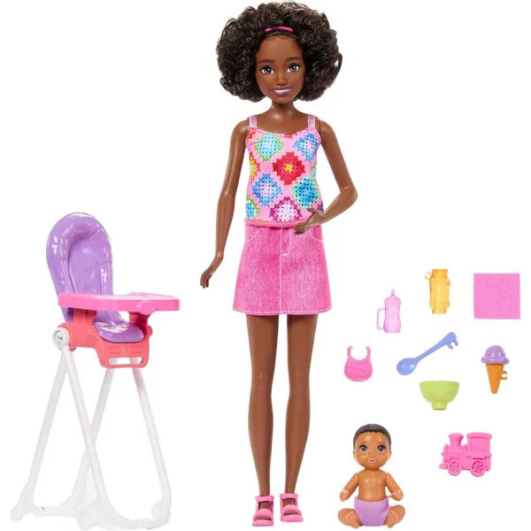 Bambola Barbie con vestito rosa, set da babysitter - Mattel immagine 2