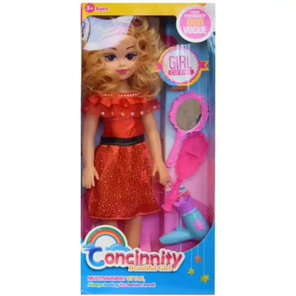 Bambola alla moda con abito rosso o blu, pettine e effetti sonori, 46 cm immagine 4