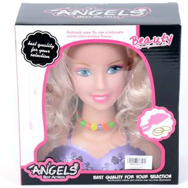 Bambola da parrucchiere con capelli biondi e collana colorata immagine 1