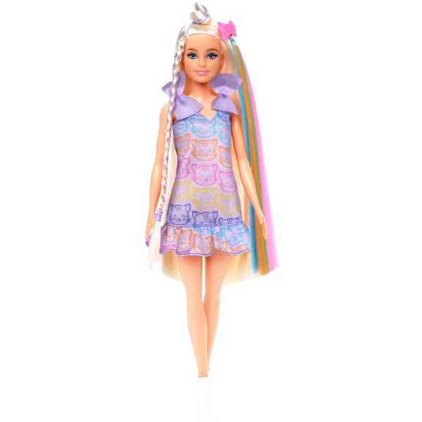 Barbie bambola con abito a tema gatto e ciocche alla moda set di gioco - Mattel immagine 2