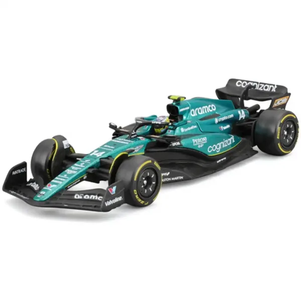 Bburago: Aston Martin AMR23 F1 auto da corsa modello in metallo 1/43 (Fernando Alonso #14, versione con casco) immagine 1