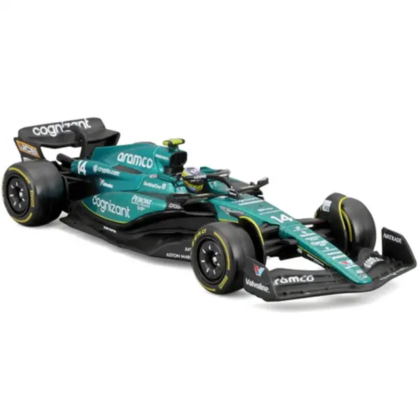 Bburago: Aston Martin AMR23 F1 auto da corsa modello in metallo 1/43 (Fernando Alonso #14, versione con casco) immagine 2