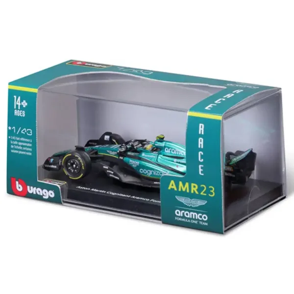 Bburago: Aston Martin AMR23 F1 auto da corsa modello in metallo 1/43 (Fernando Alonso #14, versione con casco) immagine 5