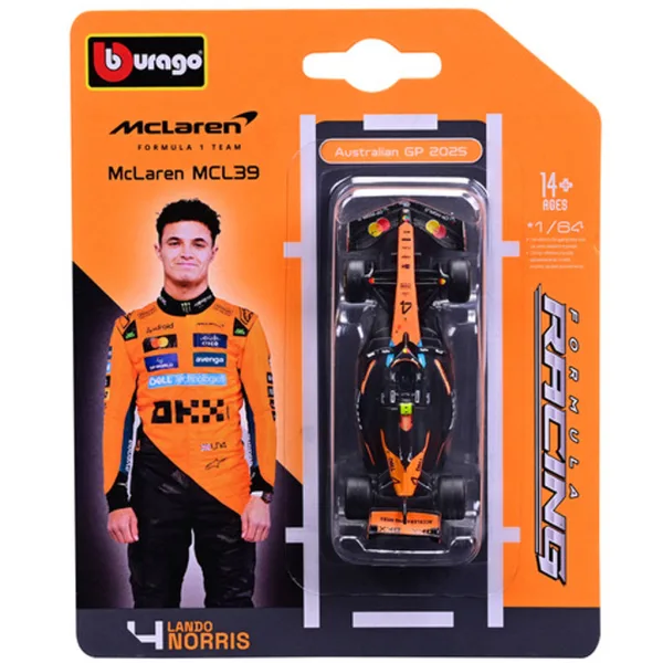 Bburago: McLaren MCL39 Norris F1 (2025) auto da corsa modello in metallo 1:64 (Lando Norris n. 4) immagine 1